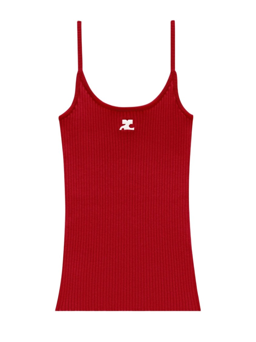 Courrèges Slim Fit Ribbed Knit Tank Top With Scoop Neckline