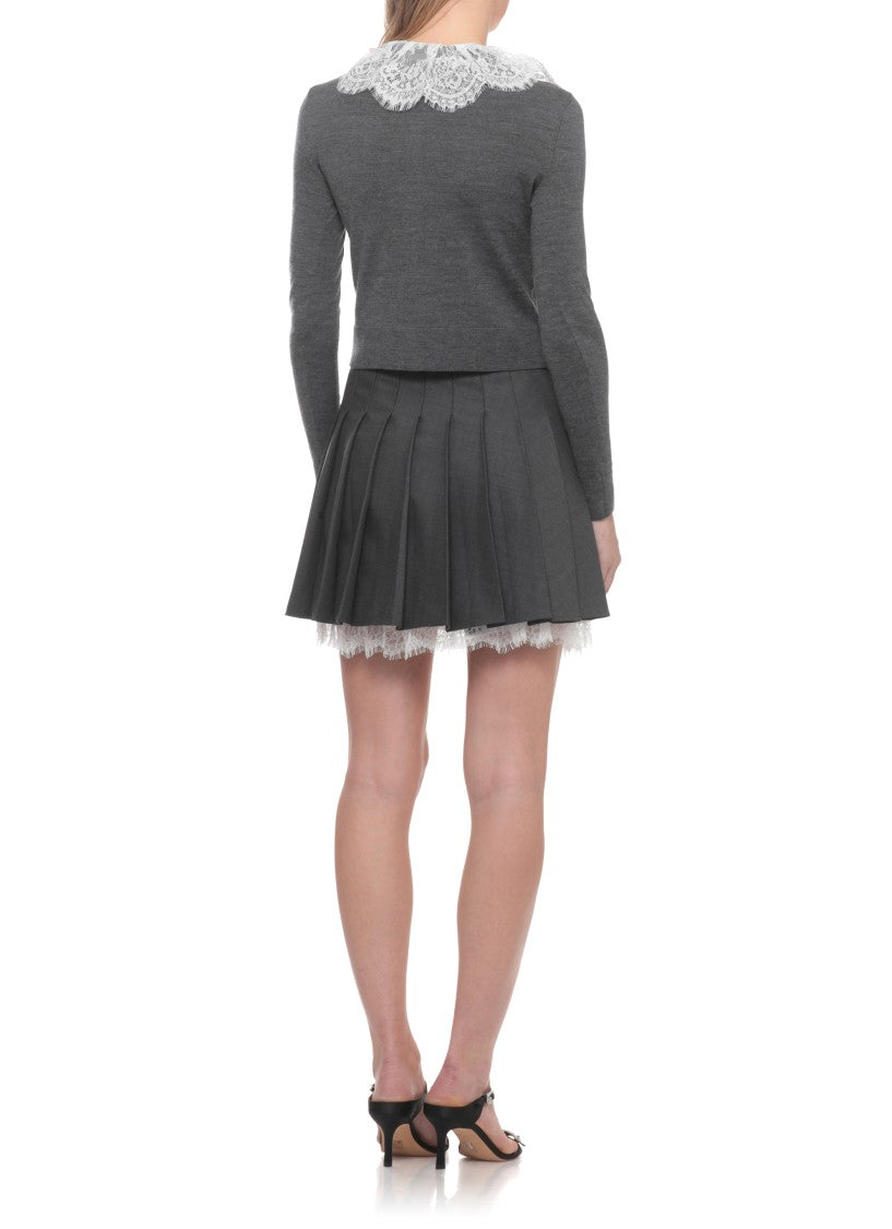 Self-Portrait Grey Lace Collar Cardigan