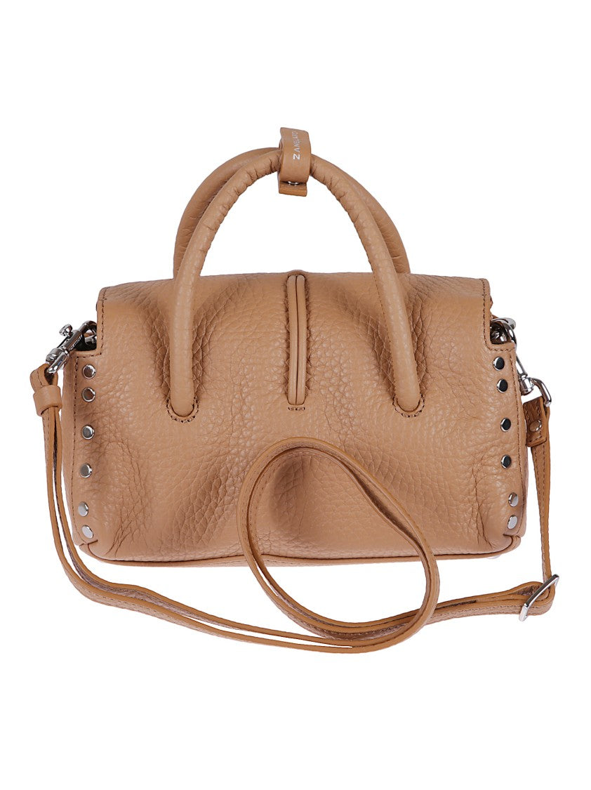 Zanellato Rectangular Hammered Leather Handbag With Twist Lock Closure