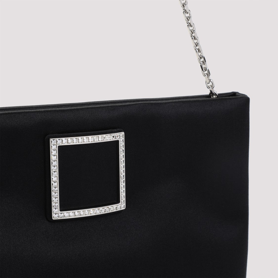 Roger Vivier Trompette Strass Soft Black Satin Clutch