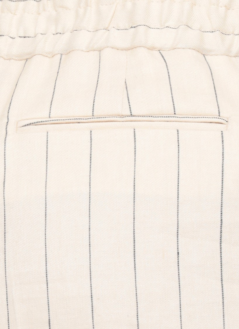 Pt Torino Ivory Striped Linen-Cotton Pants