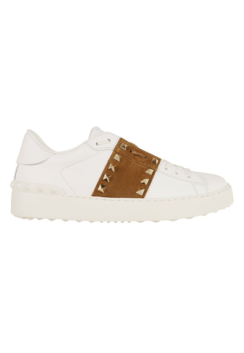 Valentino Garavani White Rockstud Untitled Leather-Suede Sneakers