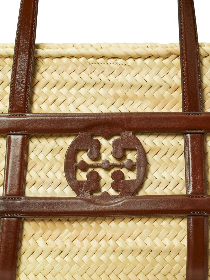 Tory Burch Woven Raffia Tote Bag With Leather Frame
