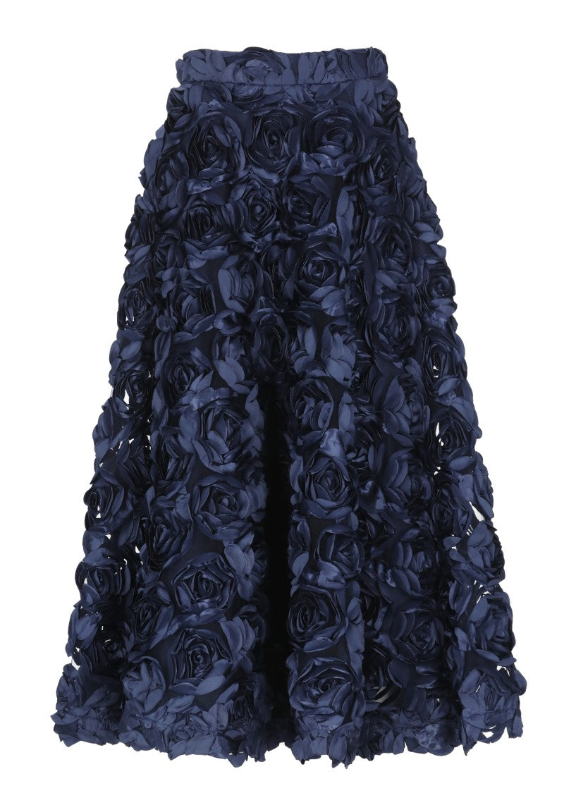 Rotate Blue Skirt With All-Over Embossed Rose Detailing