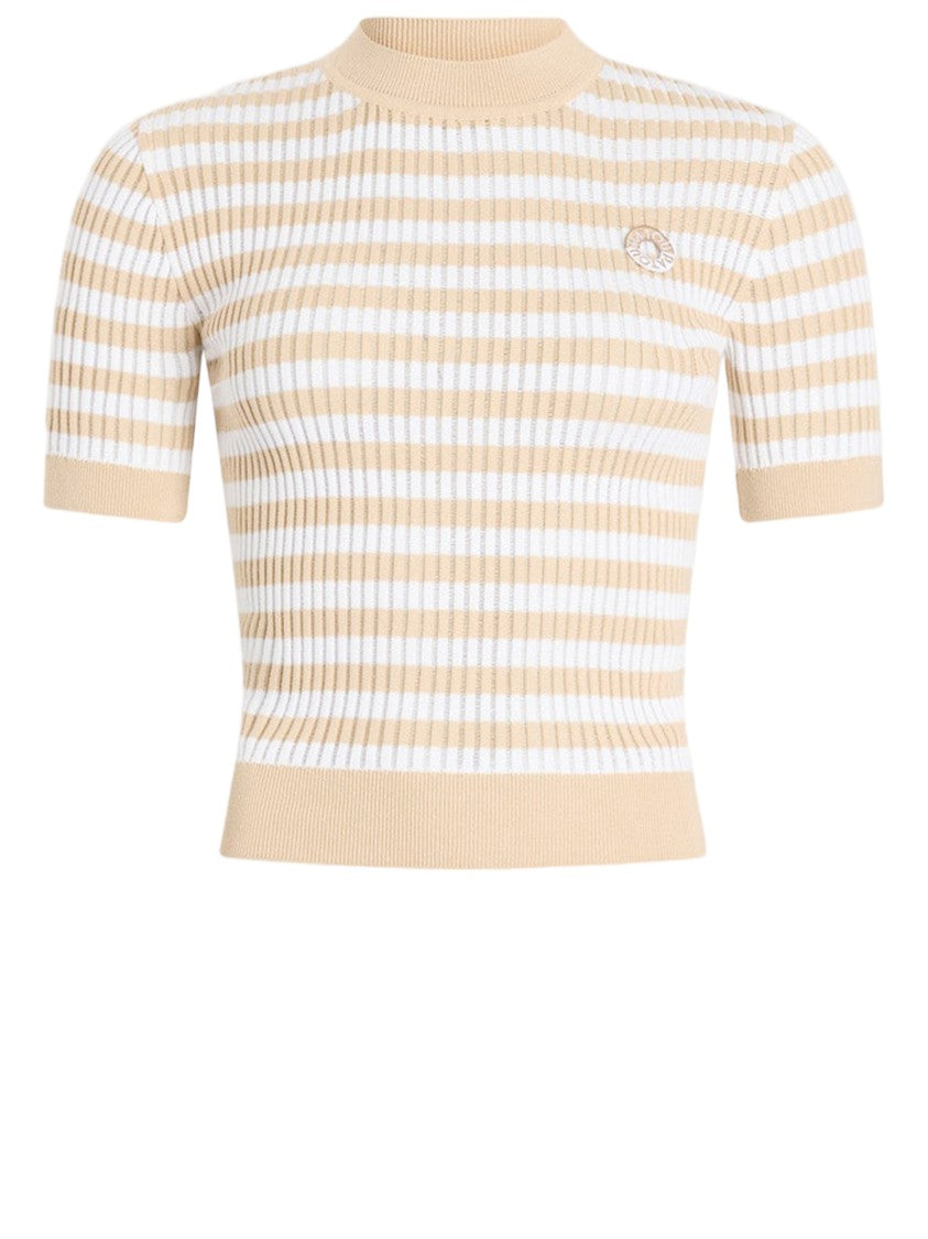 Patou Striped Ribbed Cotton Knit Top