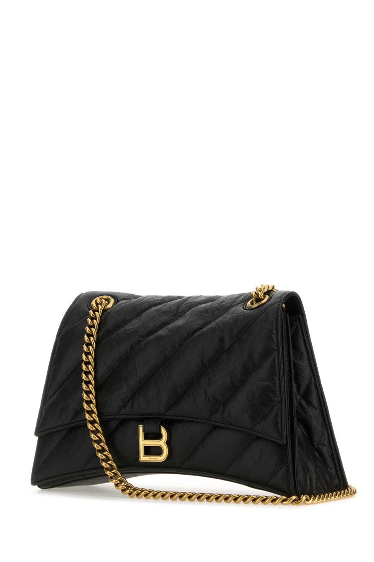 Balenciaga Black Leather Medium Crush Shoulder Bag