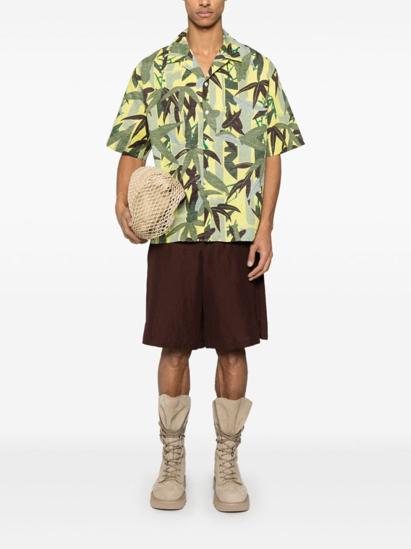 Kenzo Lime Green Camp Collar Slit Shirt