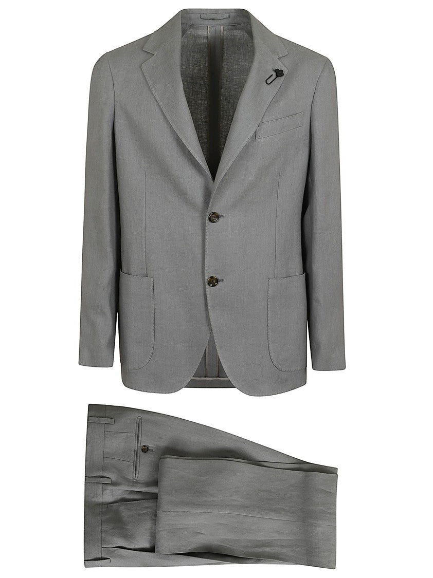 Lardini Refined Grey Linen Suit With Peak Lapels