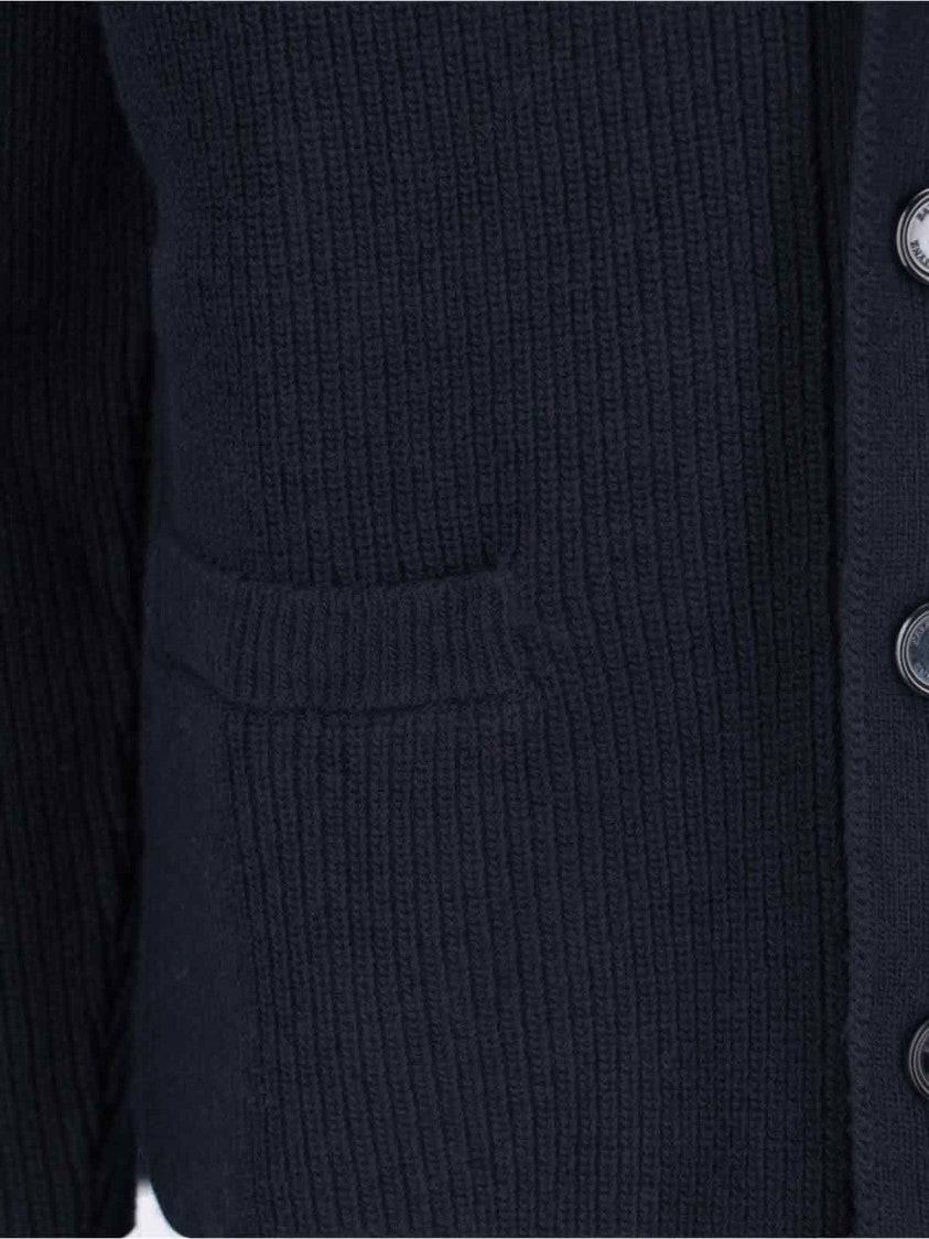 Ballantyne Navy Blue Ribbed Knit Cardigan With V-Neckline