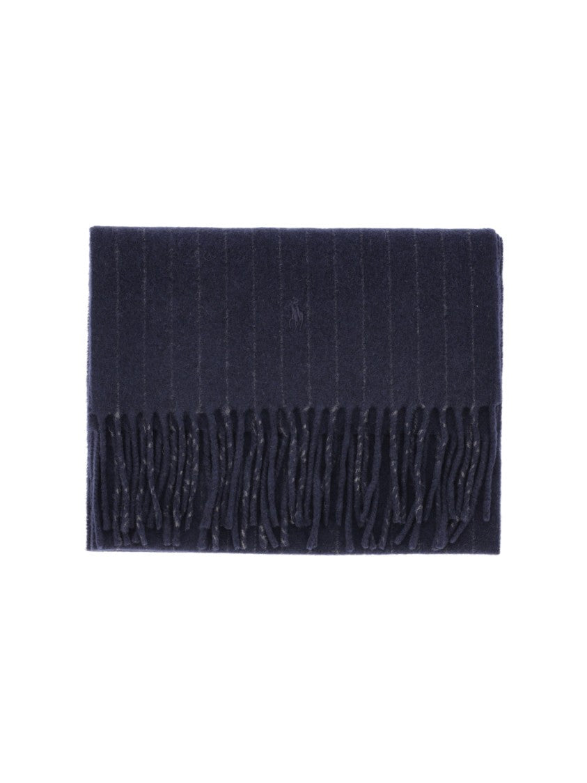 Polo Ralph Lauren Blue Rectangular Fringed Wool Cashmere Scarf