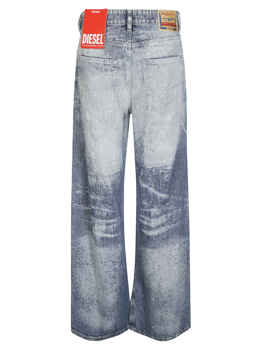 Diesel Wide-Leg Denim Pants With Acid-Wash Effect