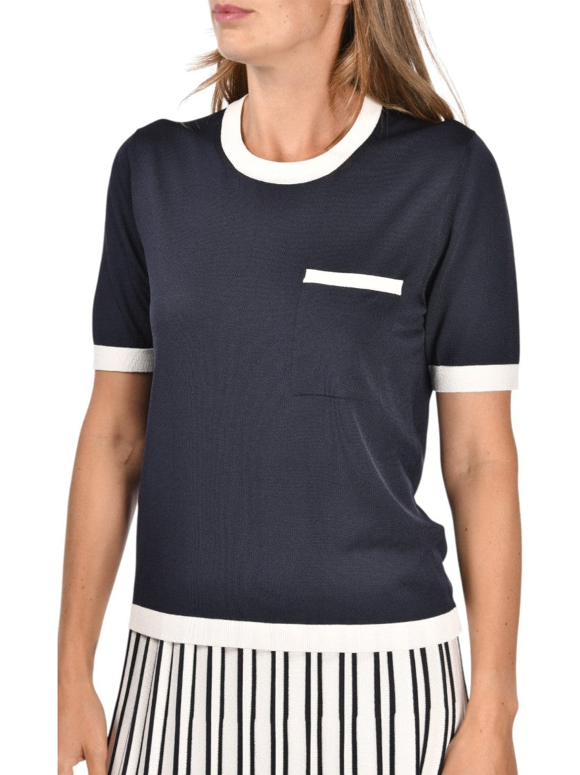 Gran Sasso Navy Contrast Trim Knit Top