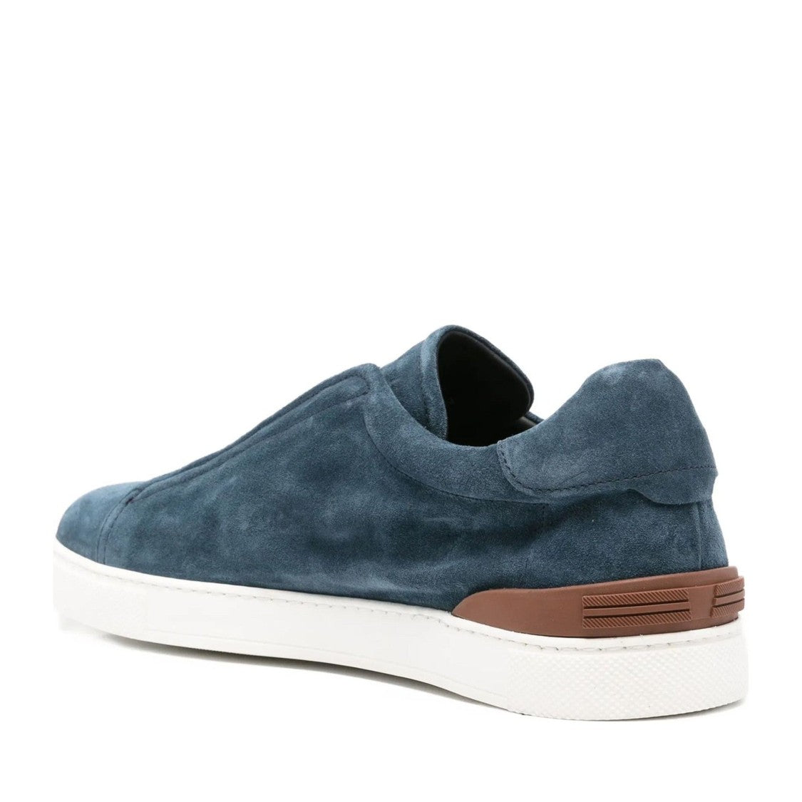 John Harrison Blue Suede Slip-On Heel Accent Sneakers
