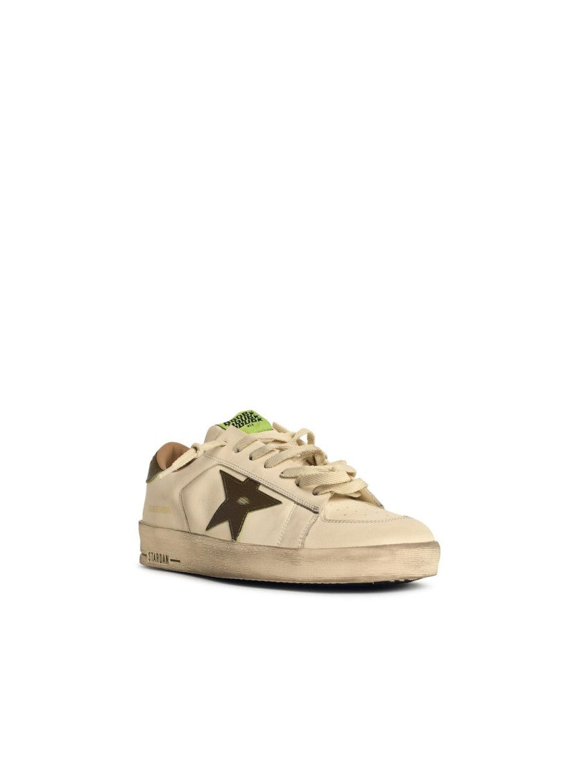 Golden Goose Stardan' White Leather Sneakers With Green Star
