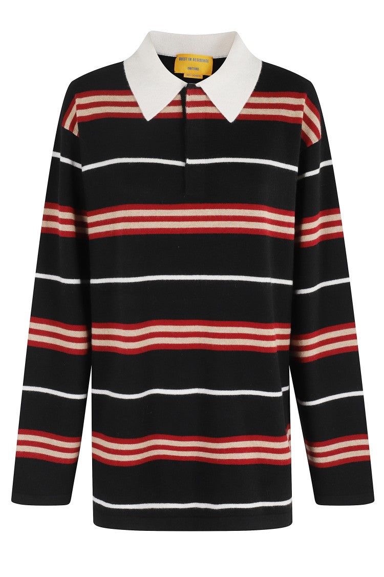 Guest In Residence Black Cashmere Rugby Sweater With Striped Pattern