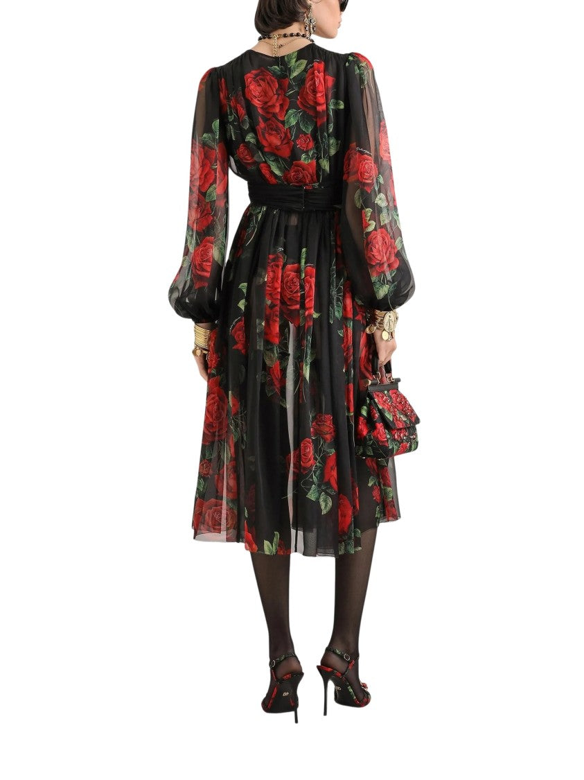 Dolce & Gabbana Multicolour Draped Silk Midi Dress