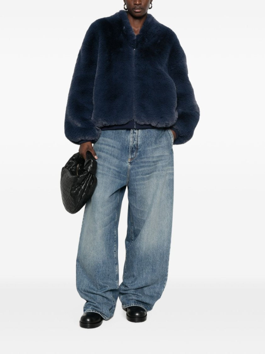 The Frankie Shop Cropped Jacket With Plush Faux Fur And Balloon Sleeves