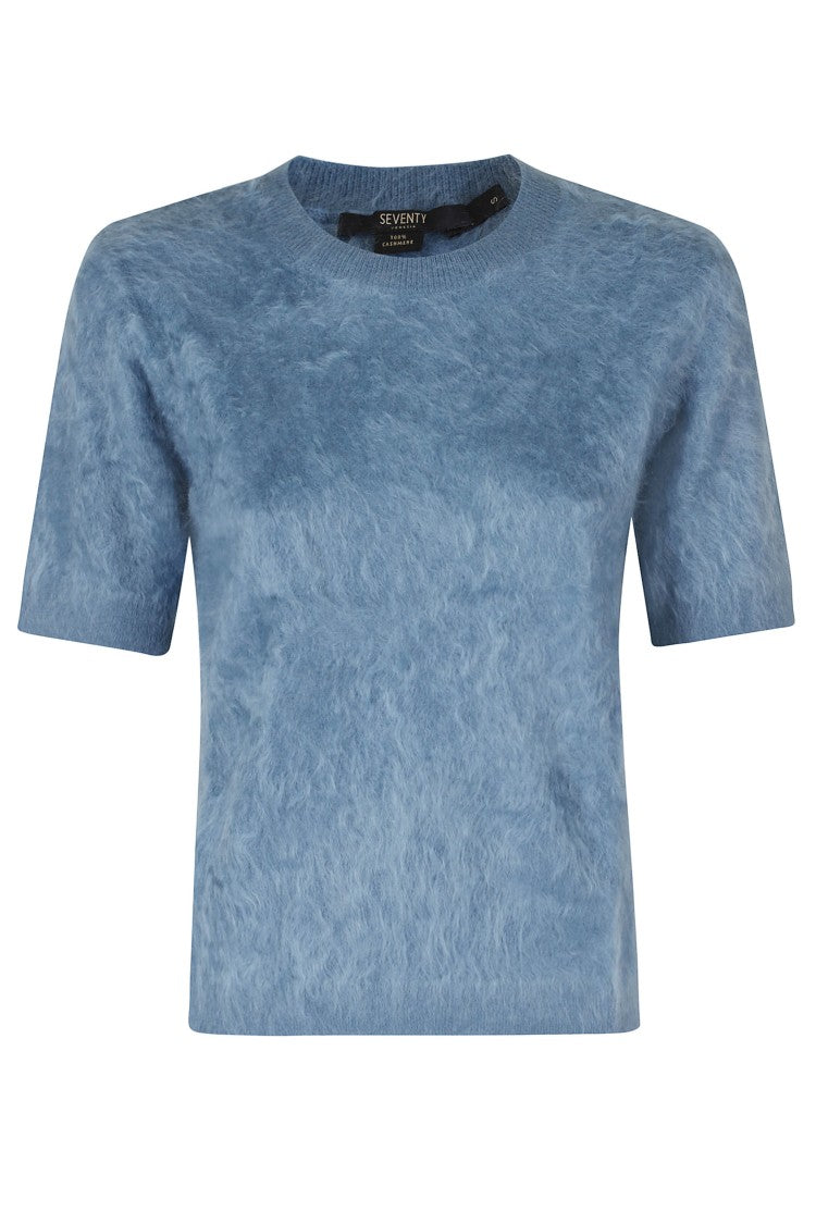 Seventy Light Blue Crew-Neck Sweater With Ribbed Trim By Seventy