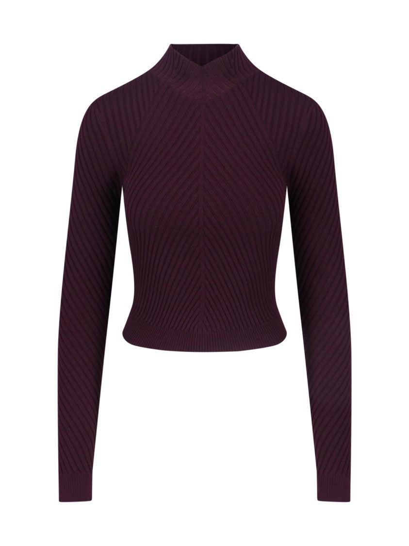 Victoria Beckham Ribbed Merino Wool Sweater – Bordeaux
