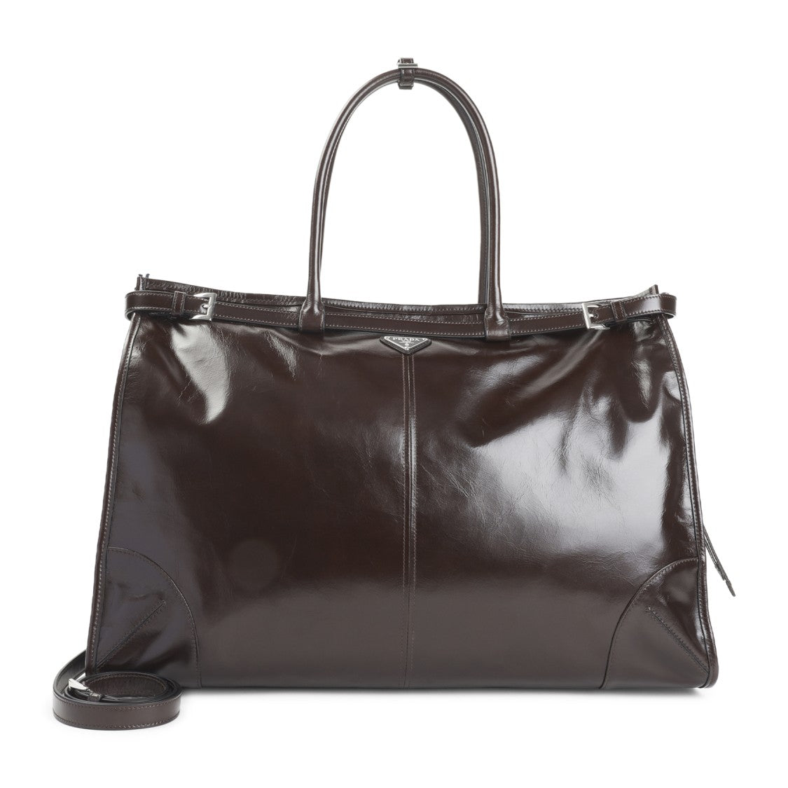 Prada Dark Brown Calf Leather Shopping Tote Bag