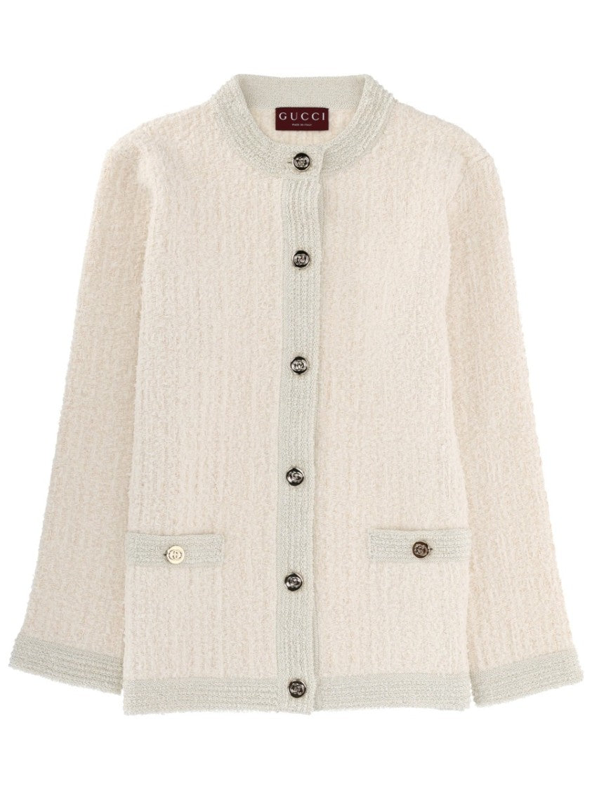 Gucci Textured Knit Wool Cardigan With Metallic Accents