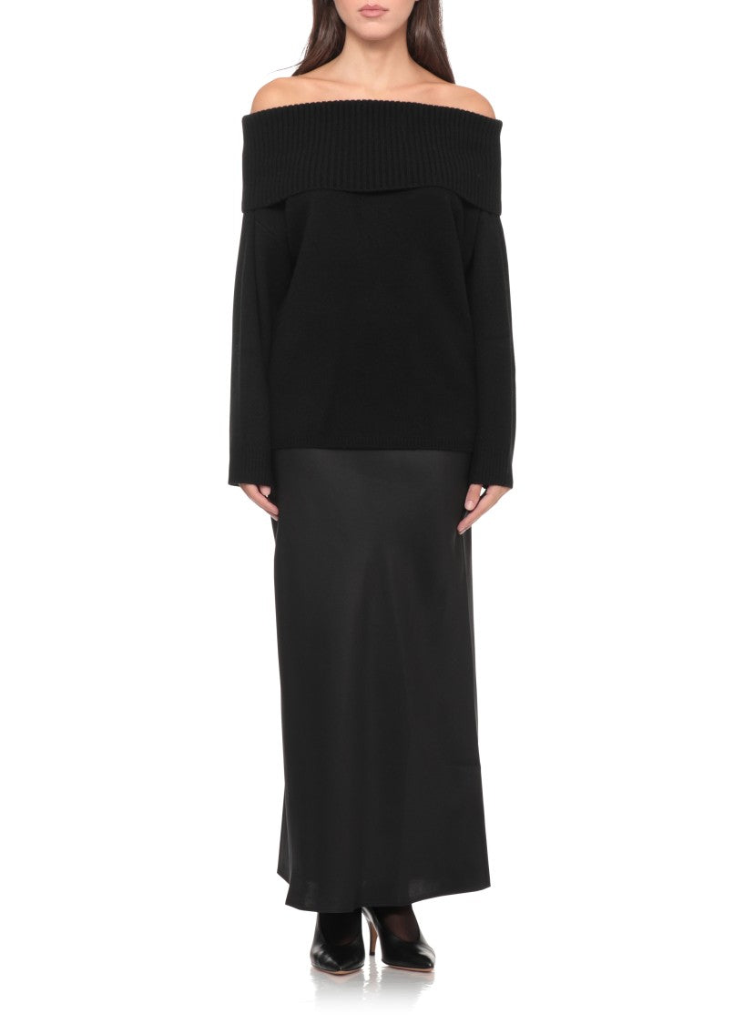 Loulou De Saison Black Off-Shoulder Ribbed Cashmere Sweater