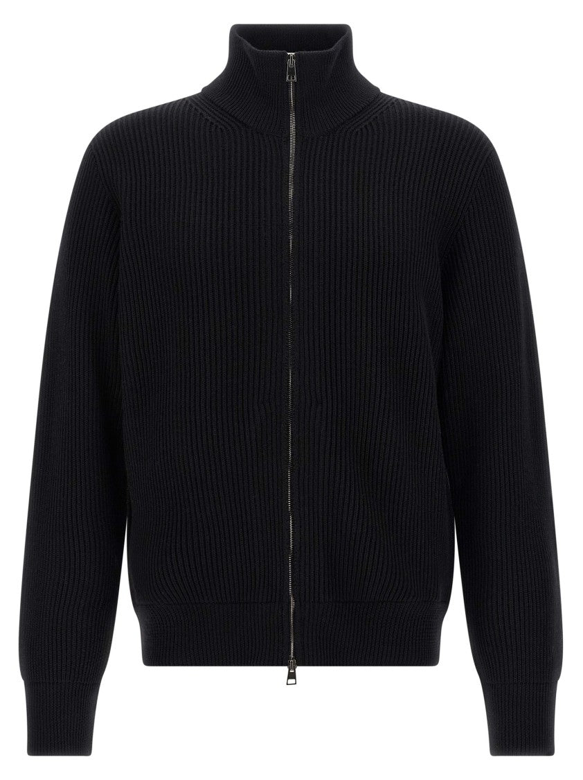 Roberto Collina High-Neck Ribbed Merino Wool Cardigan