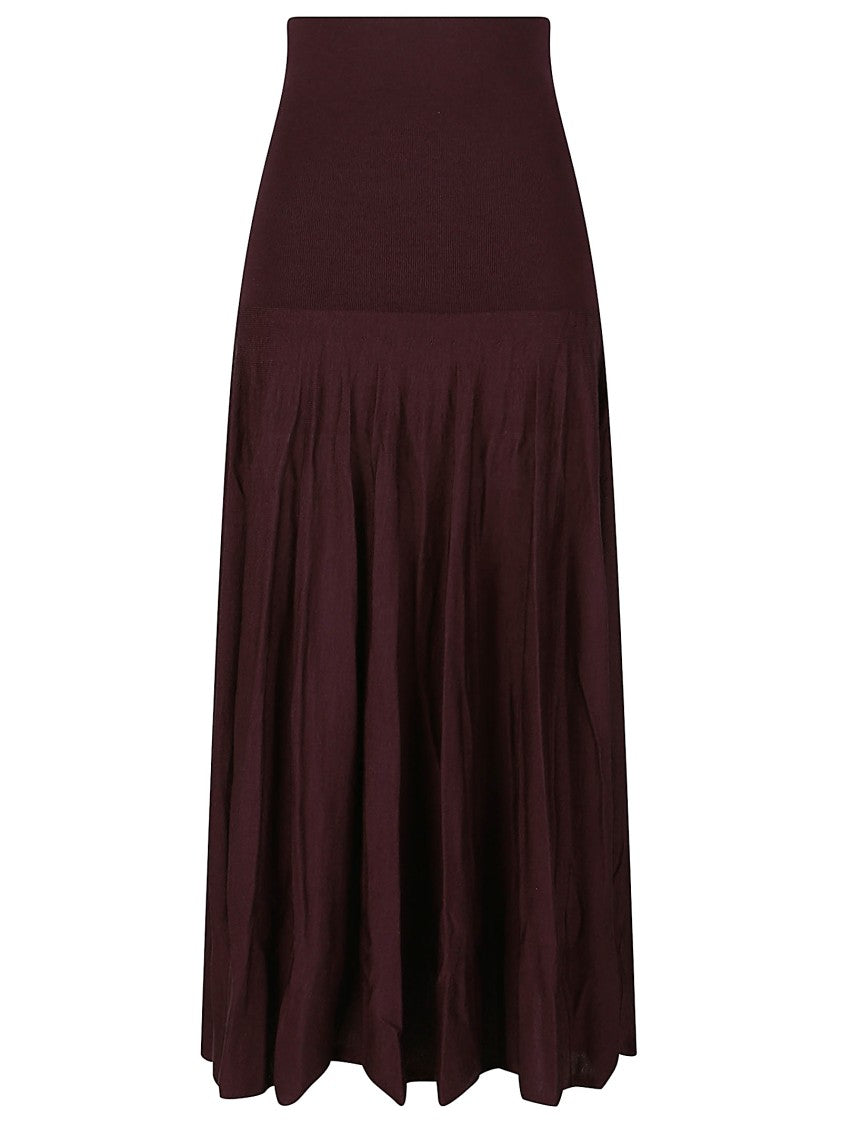 Rabanne High Waisted Pleated Burgundy Skirt