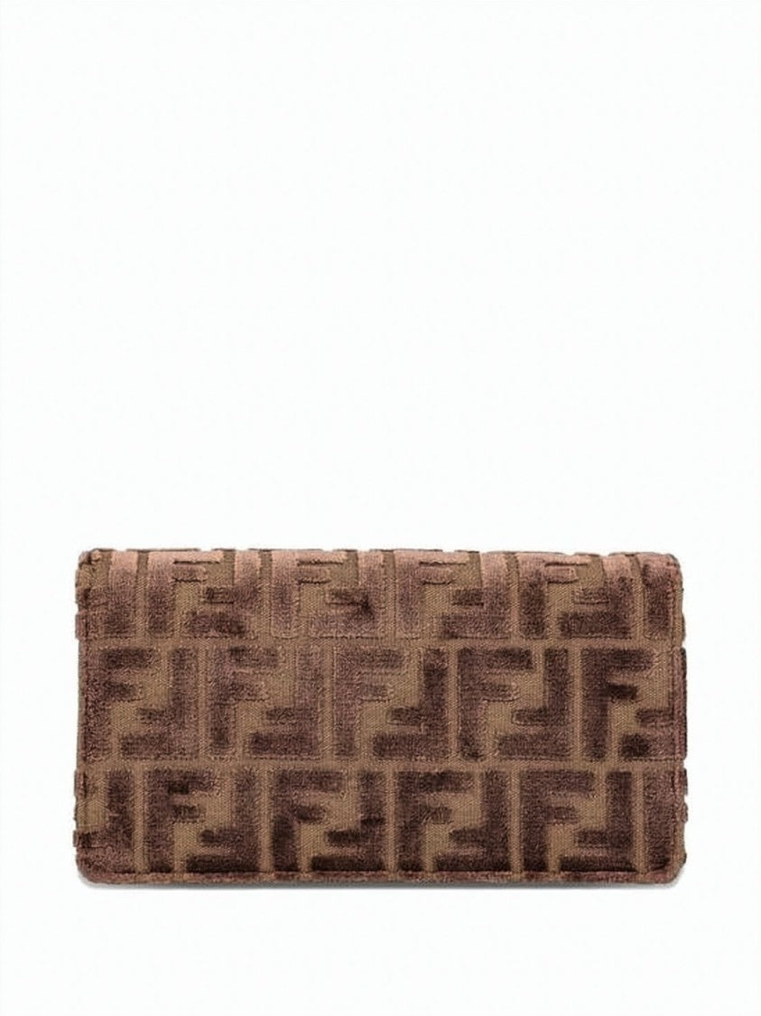 Fendi Textured Fabric Wallet With Monogram Pattern And Chain Strap