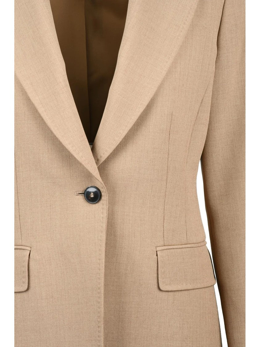 Marella Tailored Beige Fitted Jacket With Classic Button Closure