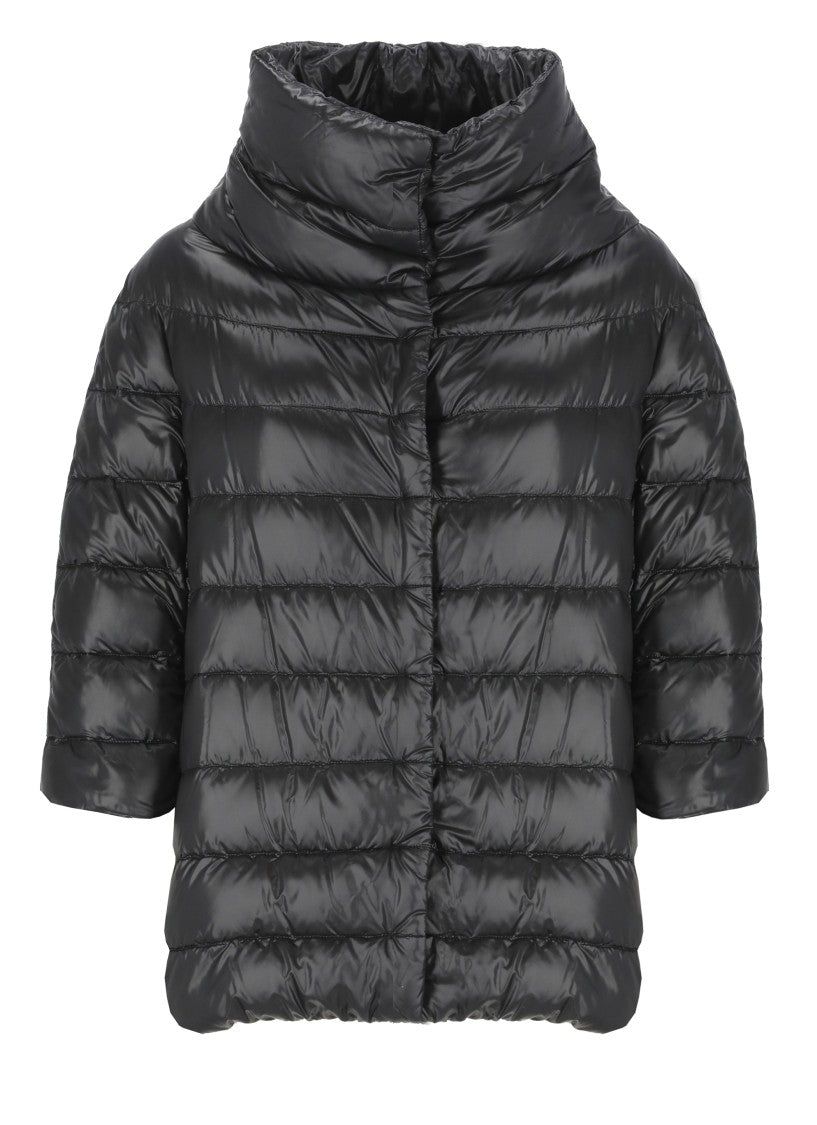 Herno Black High Neck Cropped Quilted Down Jacket