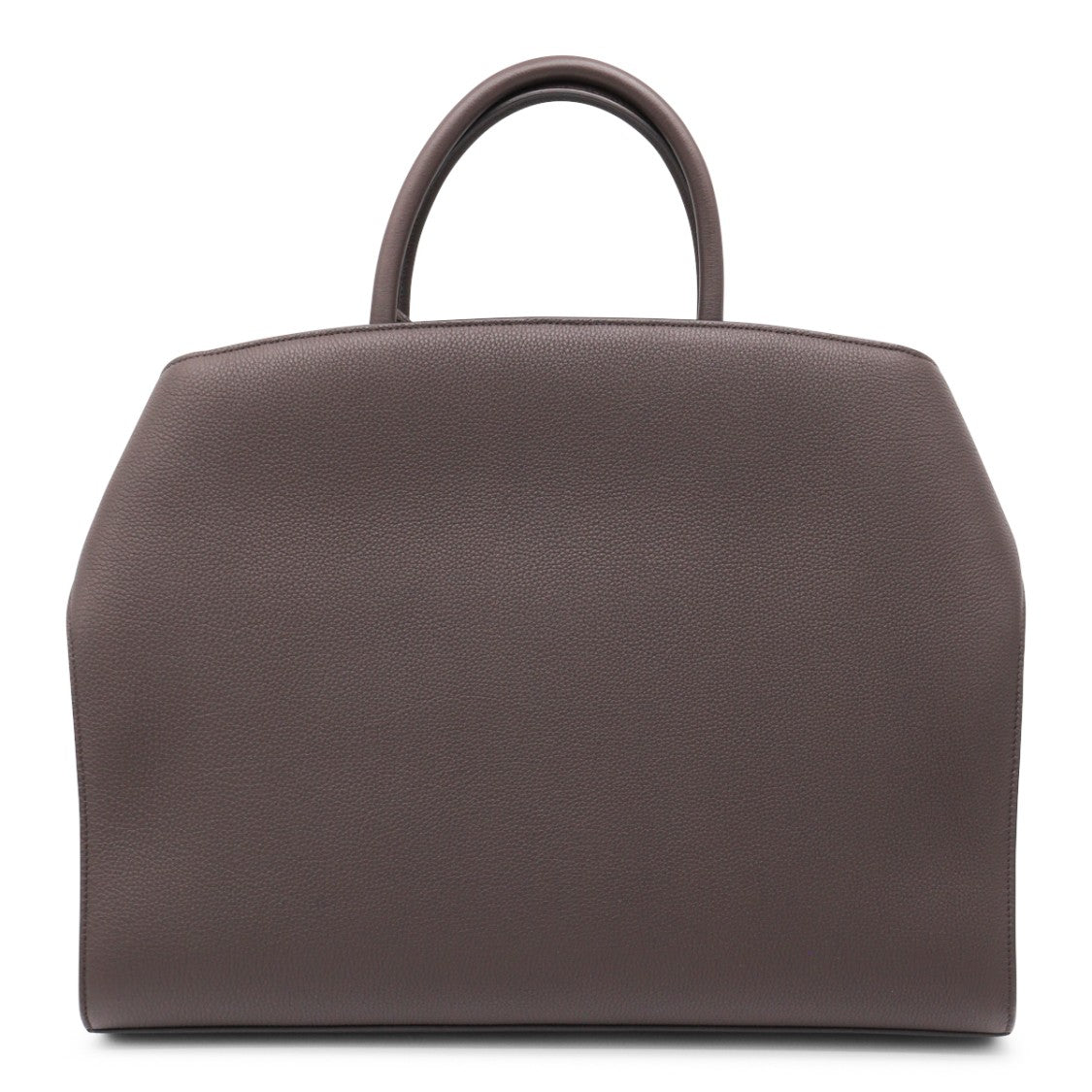 Ferragamo Structured Dark Brown Leather Top Handle Bag With Adjustable Strap
