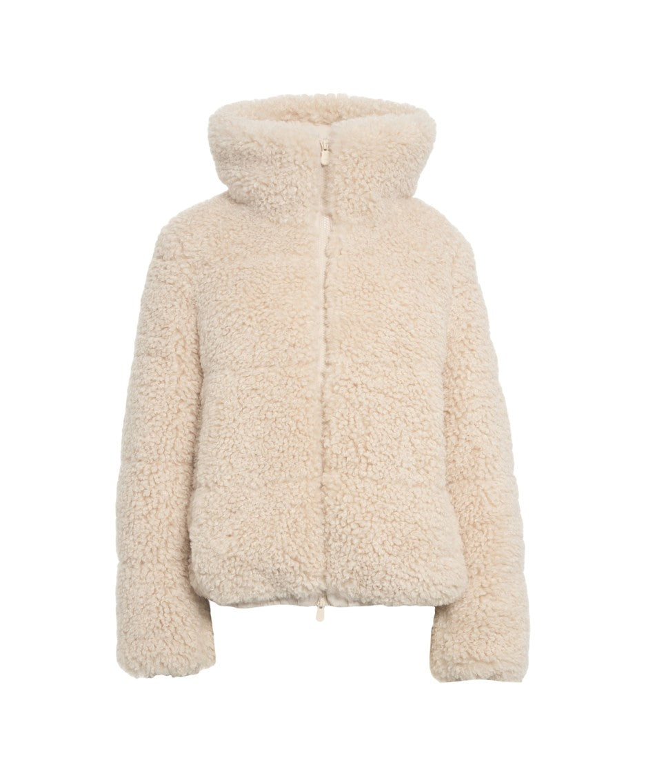 Save The Duck Cropped Faux Fur Jacket With High Collar And Full Zip Closure
