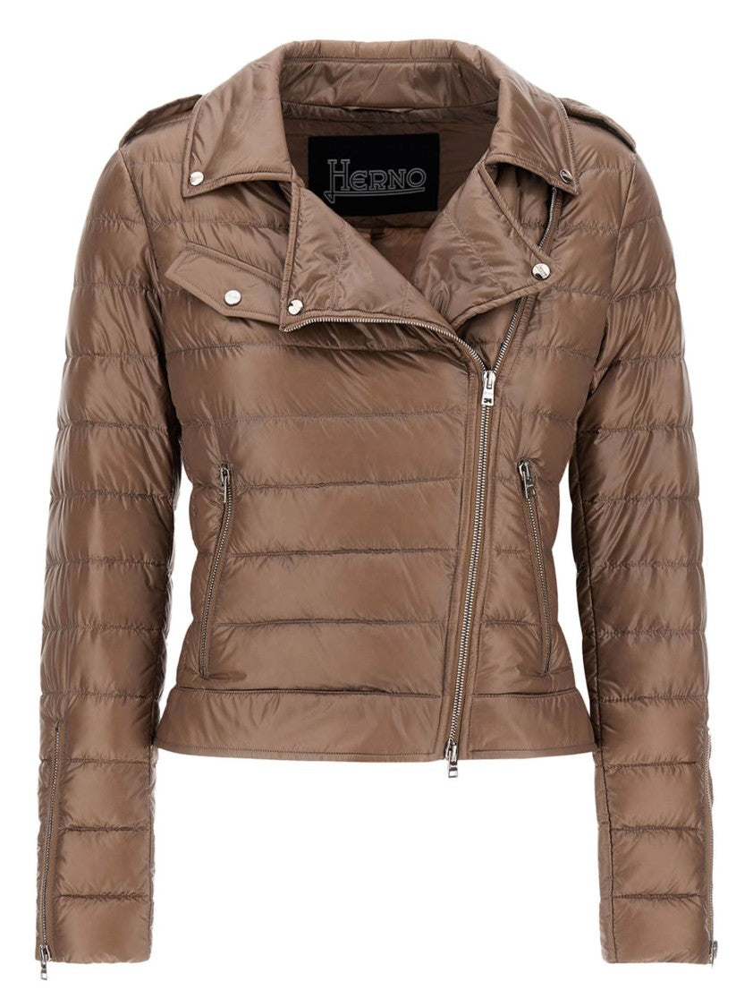 Herno Taupe Biker Jacket With Quilted Design