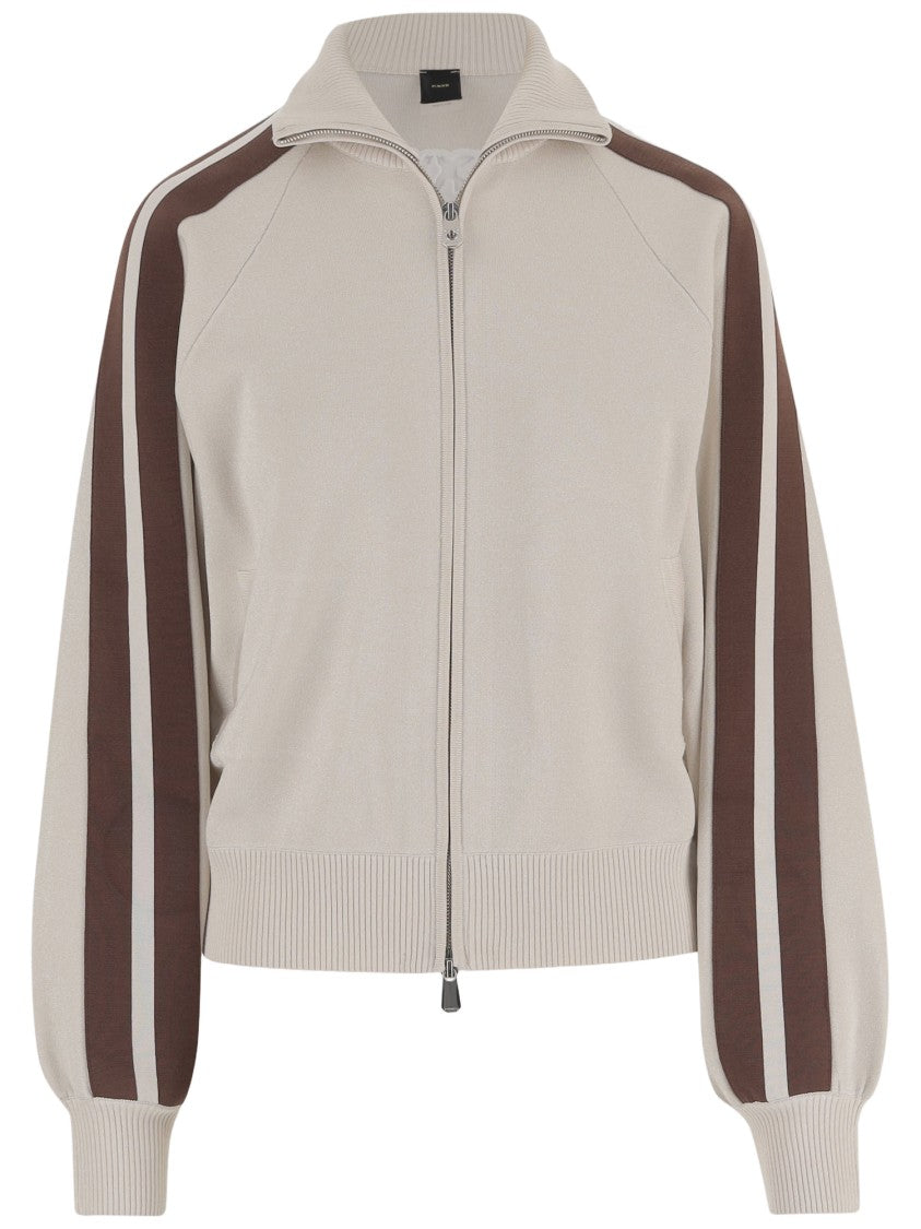 Pinko Beige And Brown Viscose Blend Zip Sweater