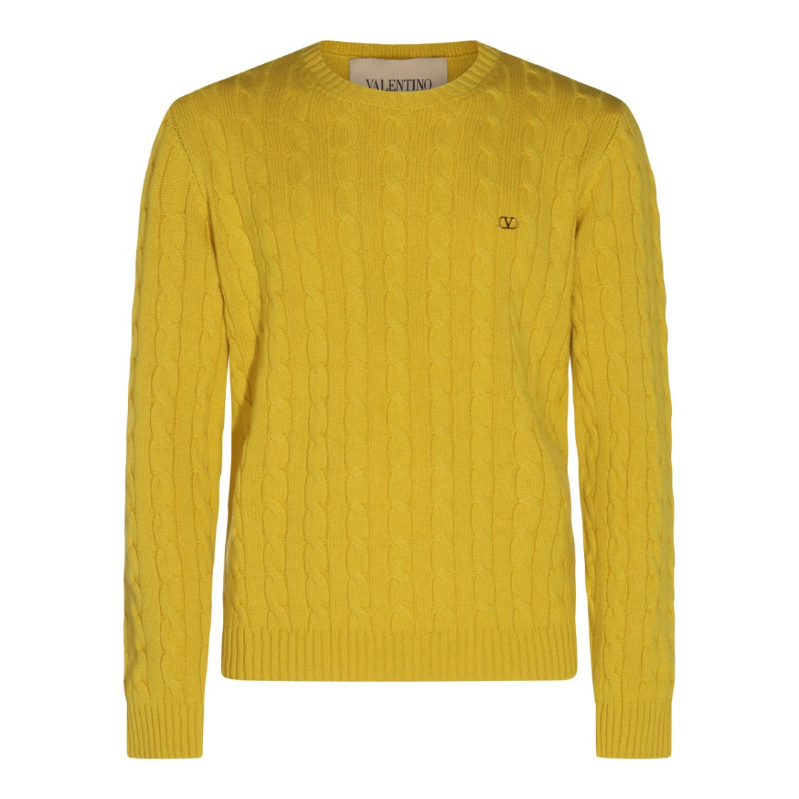 Valentino Yellow Cashmere Sweater With Braided Texture And Embroidered Logo