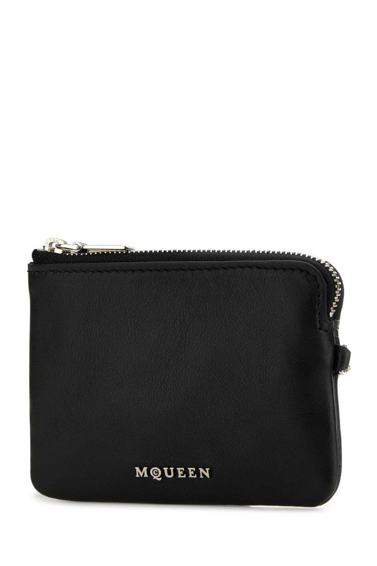 Alexander Mcqueen Black Leather Sling Card Holder