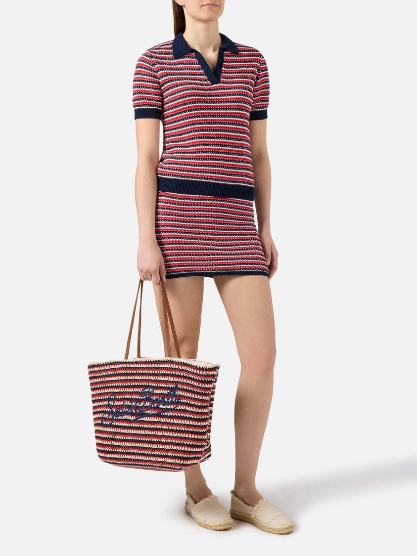 Mc2 Saint Barth Woven Tote Bag With Horizontal Stripes