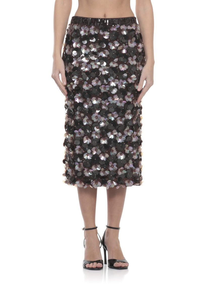 Parosh Fitted Midi Skirt With Floral Sequin Detail