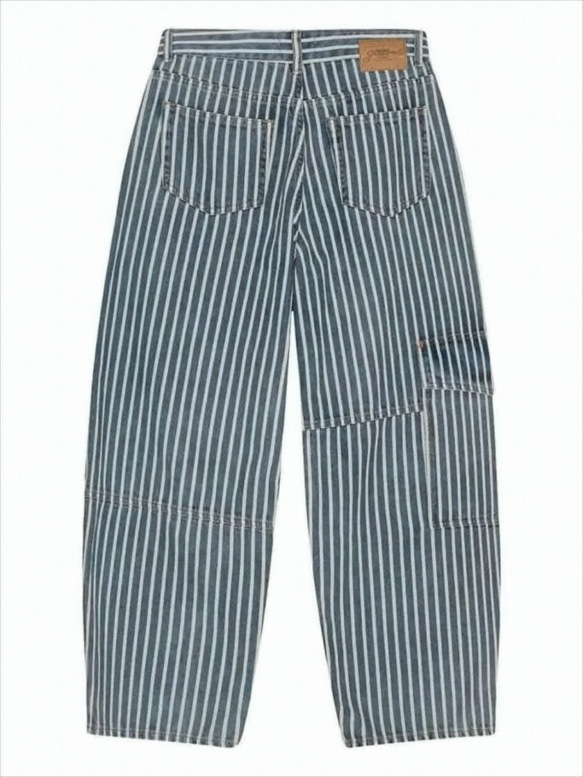 Ganni Vertical Striped Straight-Leg Pants With Cargo Pocket Detail
