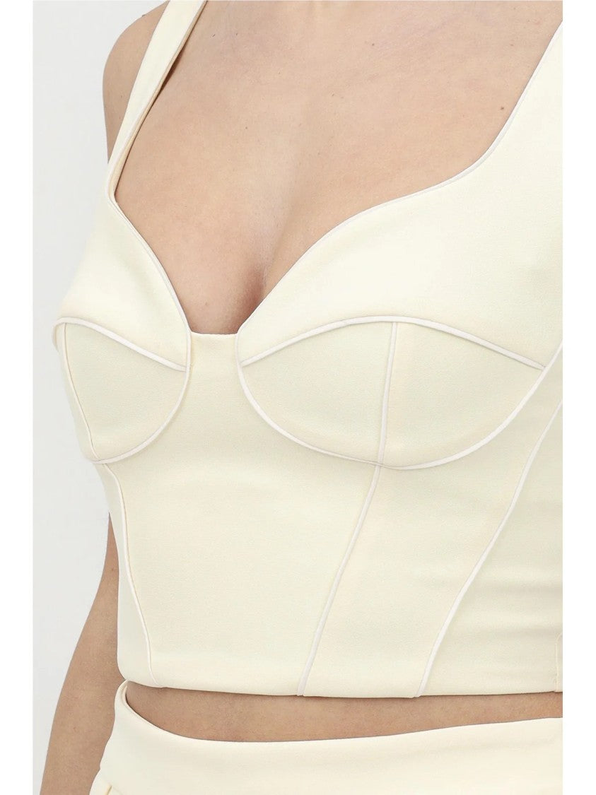 Elisabetta Franchi Cream Polyester Elastane Stretch Top