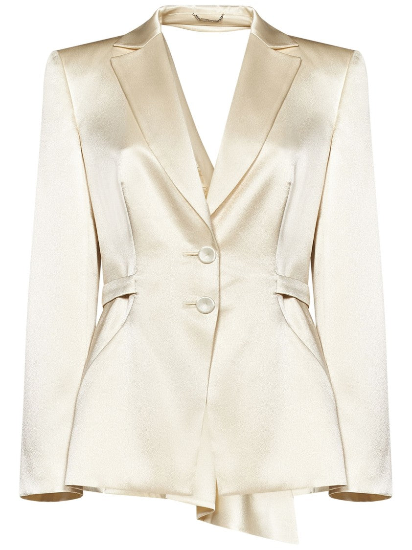 Alberta Ferretti Ivory Satin Blazer With V-Cut Back