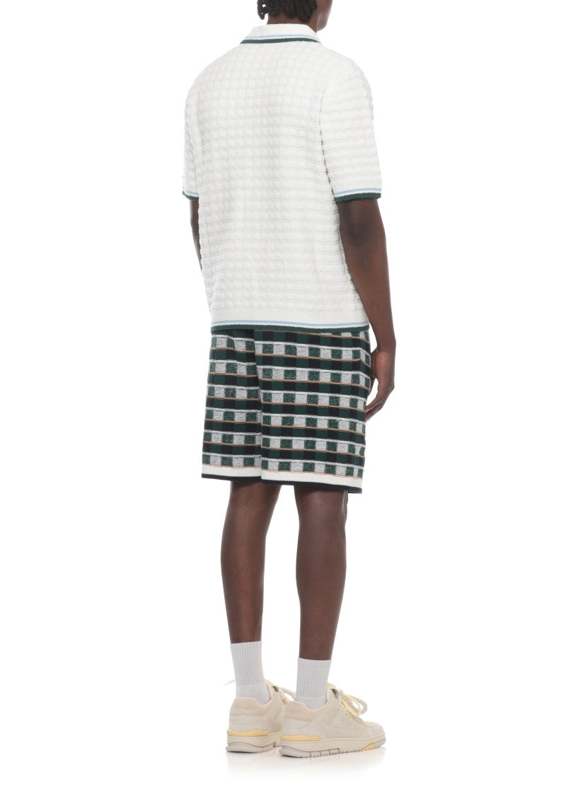 Casablanca White Boucle Logo Patch Polo Shirt