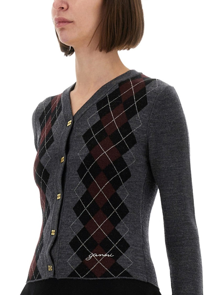 Ganni Argyle Patterned Cropped Cardigan