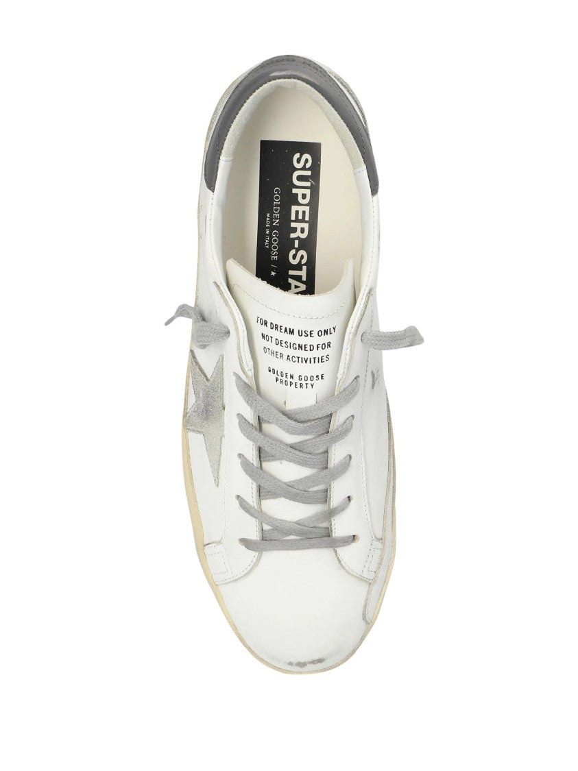 Golden Goose Distressed White Leather Sneakers With Grey Star Accents