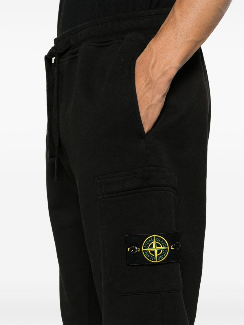 Stone Island Relaxed Fit Black Trousers With Elasticated Waistband And Distinctive Patch Pocket