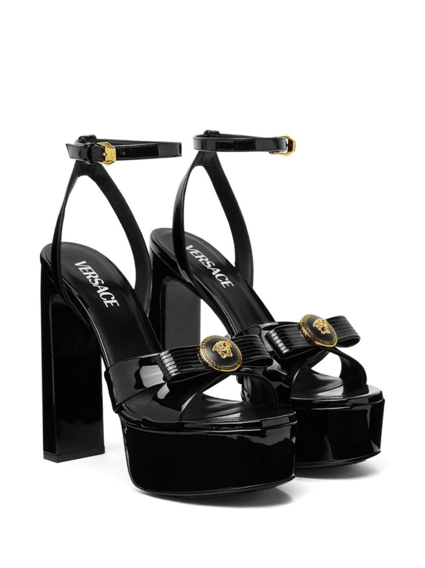 Versace Buckle-Fastening Black Patent Leather Platform Sandals