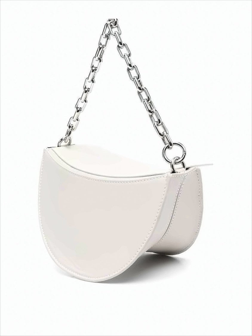 Yuzefi Half-Moon White Leather Shoulder Bag With Silver Hardware