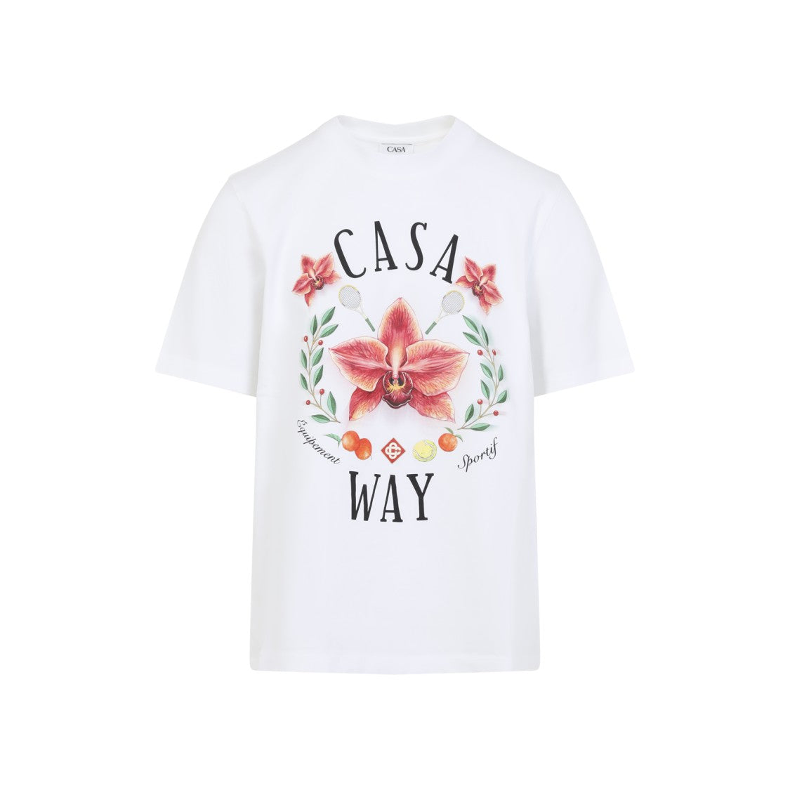 Casablanca Floral Graphic Cotton T-Shirt With Tennis Motif