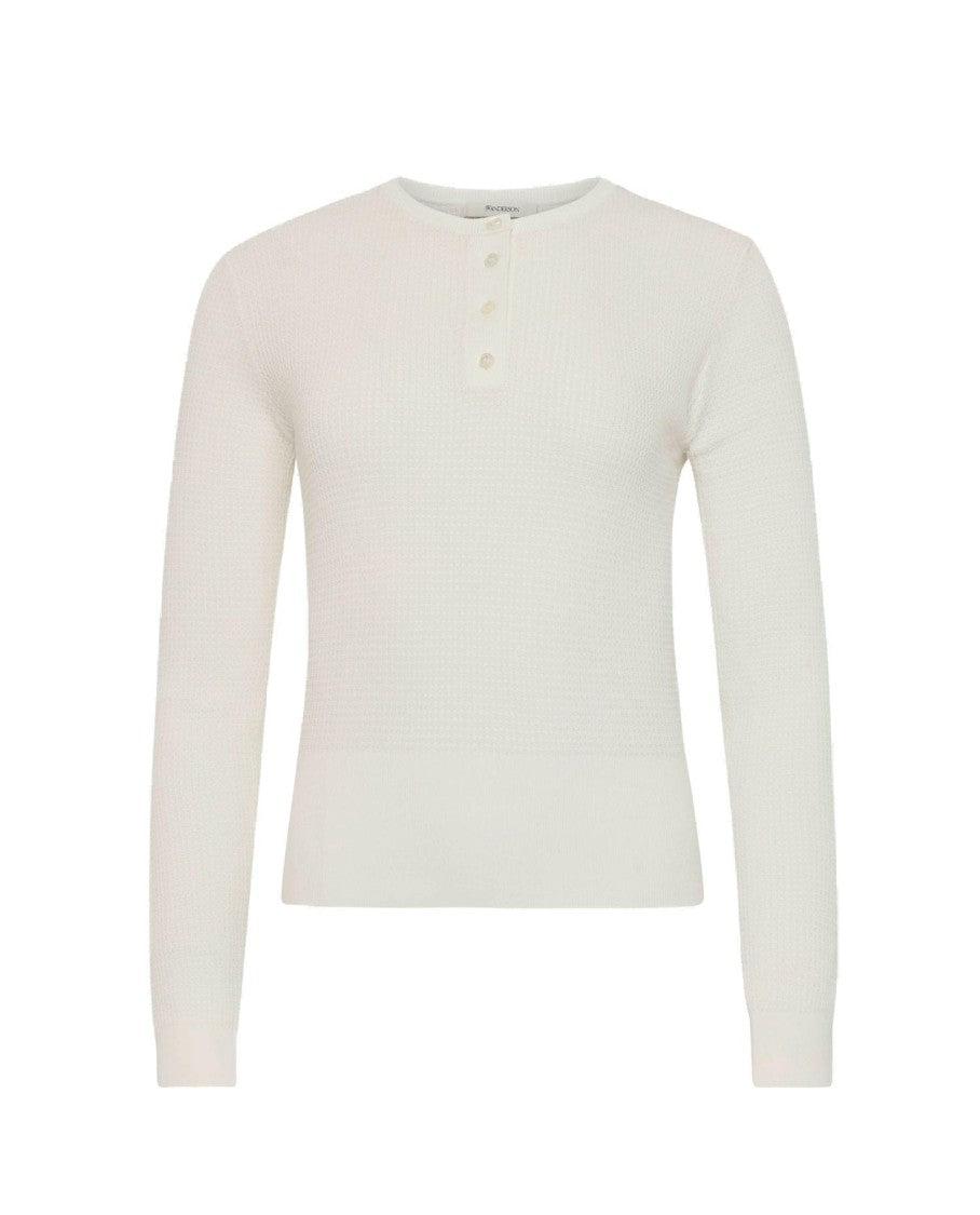 J. W. Anderson Textured Waffle Knit Long Sleeve Henley Top
